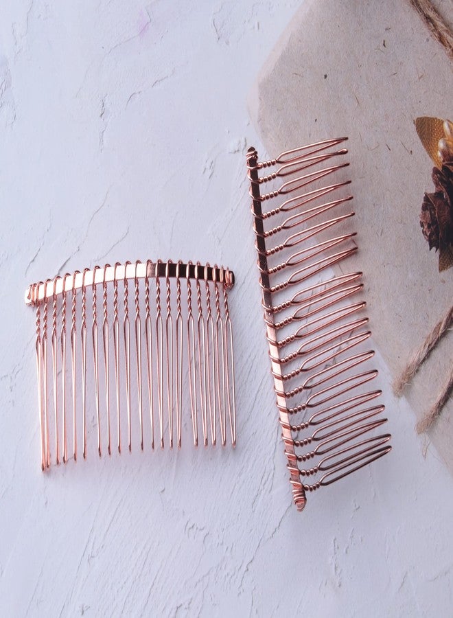 Ruwado 2 Pcs Wedding Veil Side Comb - Metal Black Twist Wire Curved Classic French Styling 20 Teeth Pin Clamp for Fine Hair - Women Girl DIY Bridal Accessories (Rose Gold) - Image 5